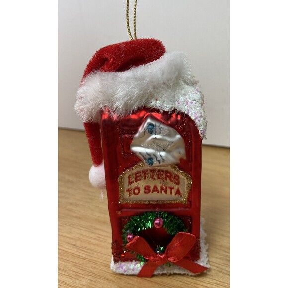 Silver Tree Letters to Santa Red Mailbox with Santa Hat Glass Holiday Ornament - Picture 6 of 6